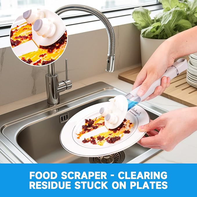 Smile Sponge Dish Wand Holder for Scrub Daddy, Soap Dispensing Handle, Scratch Free Kitchen Handle with Food Scraper