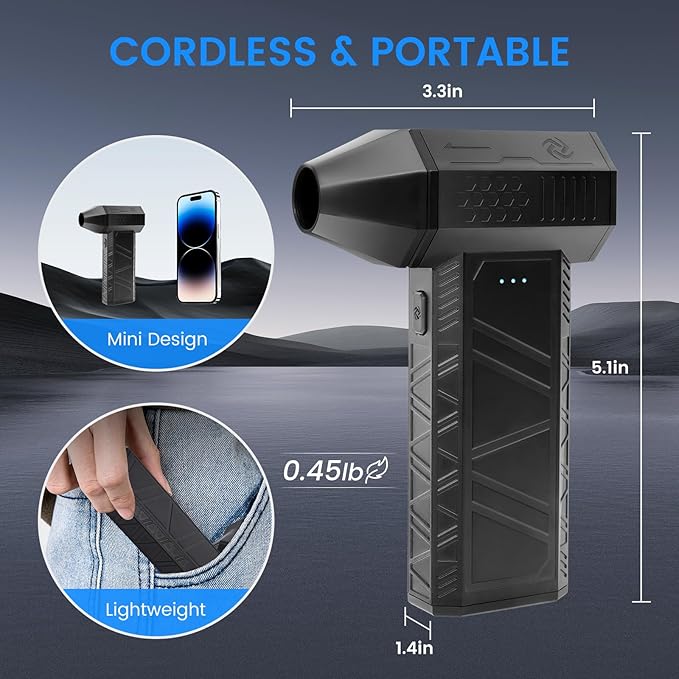 Compressed Air Duster, 3-Gear Electric Air Duster Rechargeable, Super Power Air Blower with Brushless Motor, Mini Blower for Computer, Keyboard, Car, House, Office, Outdoor, PC