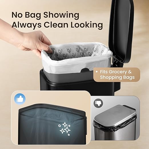 Cesun Small Bathroom Trash Can with Lid Soft Close, 6L/1.6 Gallon Stainless Steel Slim Garbage Can with Foot Pedal and Removable Inner Bucket, Slim Wastebasket for Bathroom, Office, Toilet (Black)