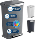 iTouchless SoftStep 13.2 Gal / 50L Step Pedal Kitchen Trash Can with Odor Filter, Durable Dent-Proof Construction and Stainless Steel Trim, Garbage Bin with Lid for Home Office, Bedroom, Gray Plastic