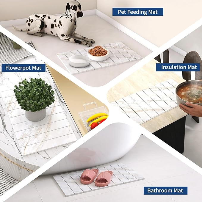 Hopegiver Stone Drying Mat for Kitchen Counter, 24" x 16" Quick Dry Diatomaceous Earth Dish Drying Mat, Super Absorbent, Non-Slip & Foldable, Modern Marble Countertop Mat (GoldenMarble,24''x16'')