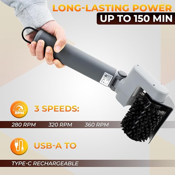 2026 Upgraded Electric Grill Brush for Outdoor, BBQ Grill Cleaner with 3 Replace Heads, 3-Speed & Angle Adjustable Rotary Grill Brush, 150 Mins Runtime Grill Cleaning Brush for BBQ Grates & Griddles