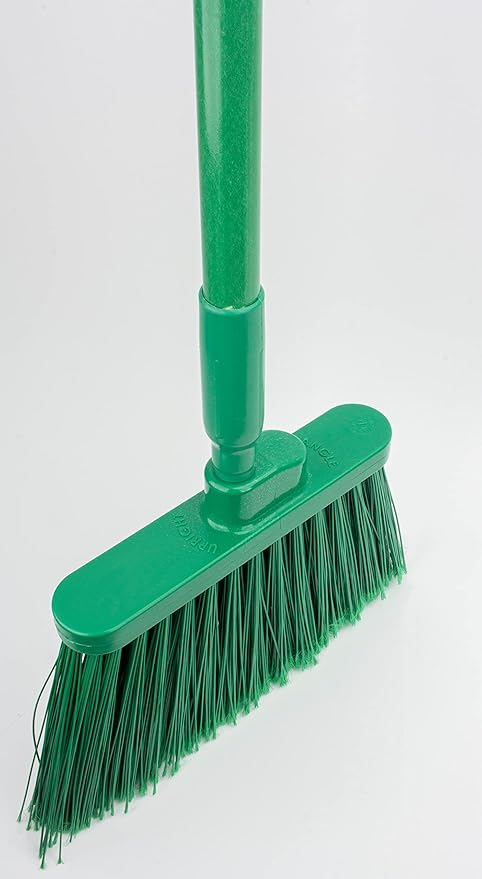 SPARTA 41082EC09 Plastic Color Coded Broom, Flagged Bristles, Long Broom With Angled Head For Large Debris, 56 Inches, Green, (Pack of 12)