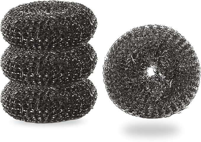 Heavy-Duty Stainless Steel Wool Barbecue Grill Cleaning Scrubber Pads, Replacement Steel Wool Brush Head for Grill Brush, 4 Pack