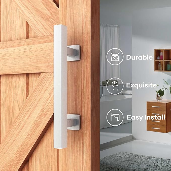 EaseLife 12" Stainless Steel Sliding Barn Door Pull Handle with Flush Hardware Set,Double Sided,Brushed Finish,Square,2 Pack