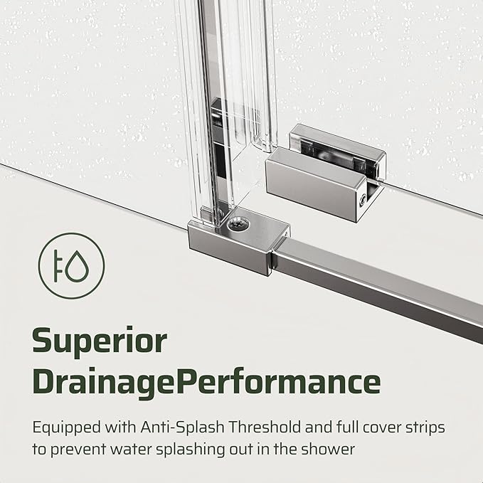 56-60" W x 74" H Frameless Shower Door, Bathroom Soft-Close Sliding Shower Doors with 5/16" (8mm) Clear SGCC Tempered Glass and Stainless Steel Hardware, Reversible Installation, Chrome