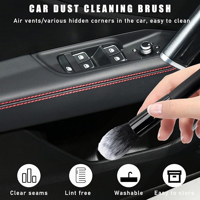Car Interior Dust Brush, Soft Scratch Free Auto Detailing Brushes, Universal Vehicle Interior Cleaning Tool for Automotive Dashboard, Air Vents, Leather(Long Black & White)