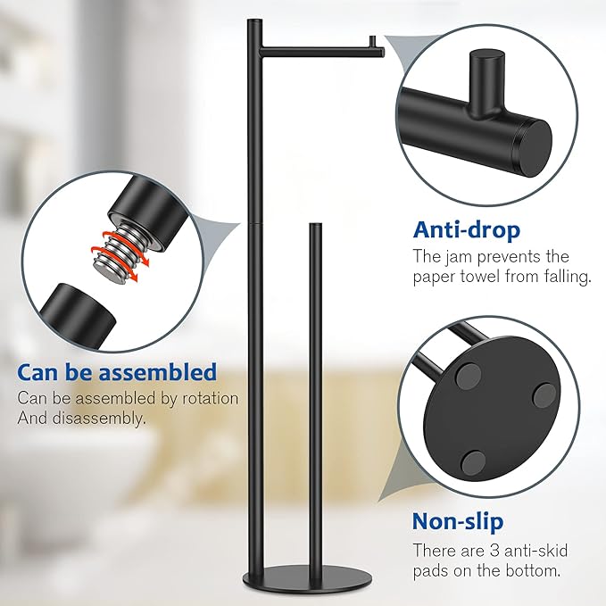 Toilet Paper Holder Stand, Bathroom Toilet Paper Roll Holder Stand with Reserve, Standing Toilet Paper Holder with Storage