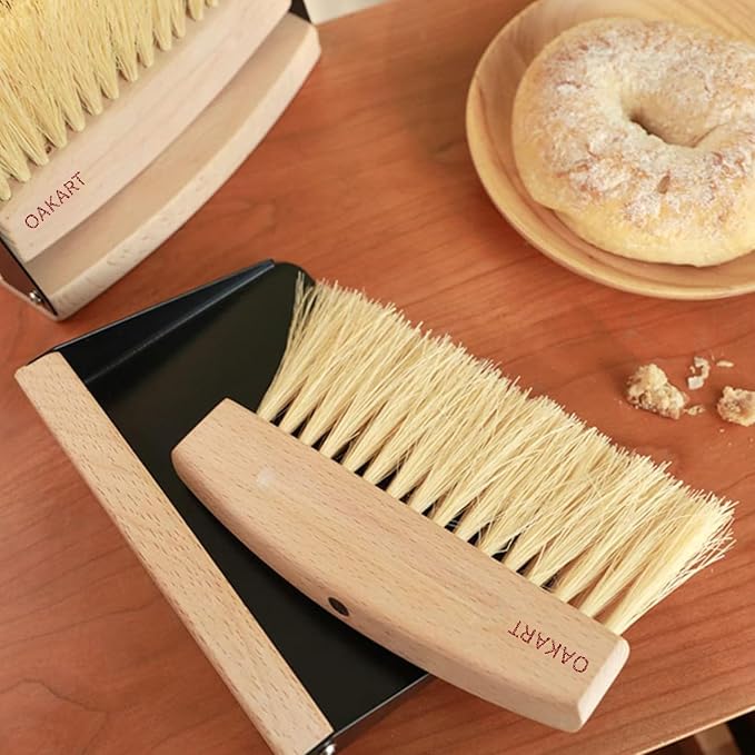 Mini Metal Dustpan and Brush Set for Sweeping Crumbs Fireplace, Natural Table Sweeper Combo (White)