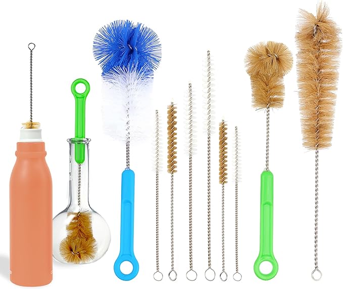 Houseables Bottle Brushes, Water Bottle Cleaner Brush Set, Hydroflask Cleaning Kit, Cup Cleaner Brush, Glass Brushes for Washing Glasses, Cup Scrubber, for Straw, Tumbler, Decanter, Flexible, 9 PK