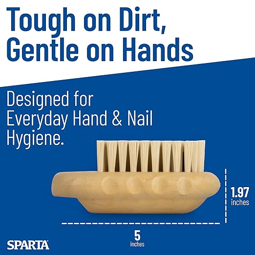 SPARTA Nail Scrub Brush Commercial-Grade, Heavy-Duty Hand and Fingernail Brush with Stiff Bristles for Gardeners, Mechanics, And Foodservice Personnel, Plastic, 5 Inches, Tan
