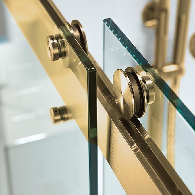 Woodbridge Frameless Shower Doors 56-60" Width x 76" Height with 5/16"(8mm) Clear Tempered Glass, 2 Ways Opening & Double Sliding in Brushed Gold Finish