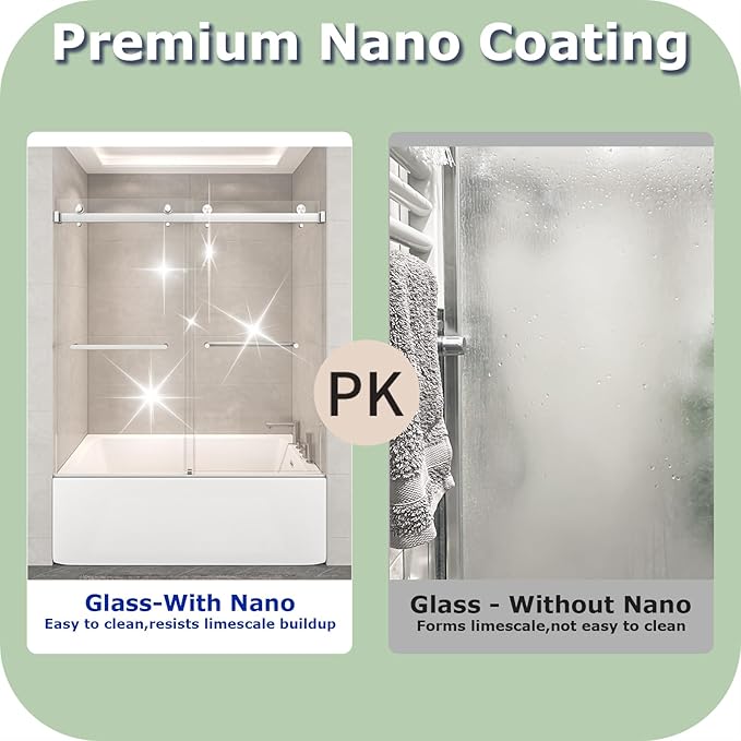 55"-60" W x 60" H Frameless Bathtub Shower Door, Double Sliding Shower Door,5/16"(8mm) Clear Tempered Glass,Easy Sliding Tub Shower Door with Explosion-Proof Film (Brushed Nickel 60" Wx60 H)