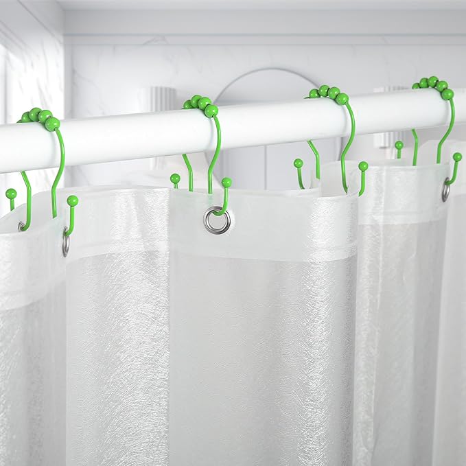 Goowin Shower Curtain Hooks, 12 Pcs Shower Curtain Rings, Stainless Steel Shower Curtain Hangers, Double Hook Shower Curtain Hooks, Smooth Sliding Anti-Drop Shower Rings for Curtain (Green)