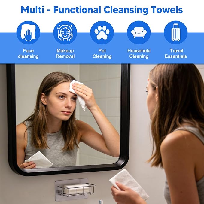 Disposable Face Towels, 50 Count Ultra Soft Biodegradable Facial Cleansing Cloths, Lint-Free Makeup Remover Cloth in Paper Box
