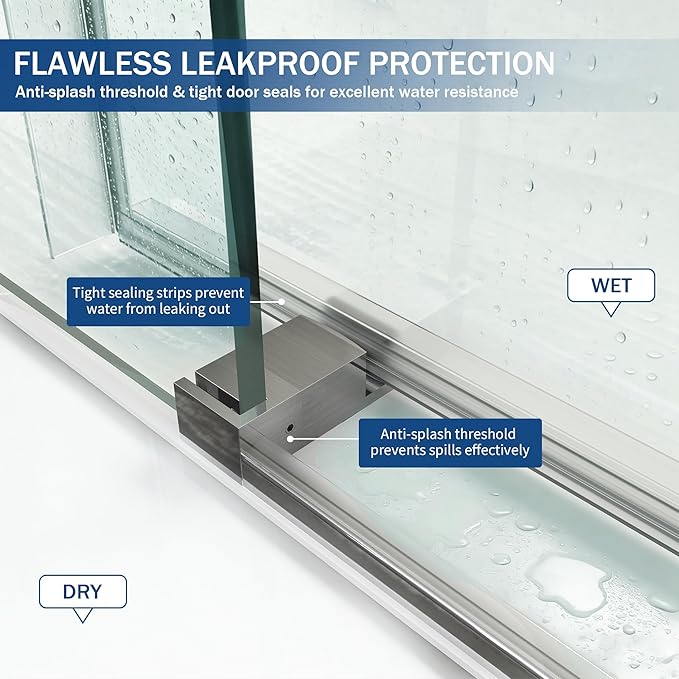 Abruzzo 76" Frameless Shower Door Single Sliding - 1/4" Tempered Glass Soft Close, Brushed Nickel, Adjustable 56-60" Width