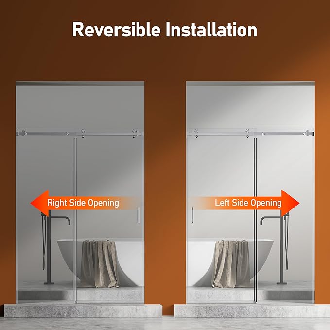 50-54 Inch Frameless Sliding Shower Door, 76" Height, 5/16" (8mm) Clear Tempered Glass, Smooth Gliding Track & Anti-Jumping System, Stainless Steel Brushed Nickle Finish