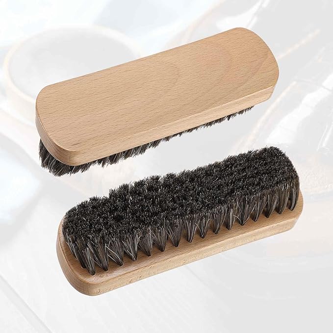 HARFINGTON Shoe Cleaning Brush 7"x2" Beech Wood Horsehair Boot Polish Brushes for Leather Shoes Boots Cloth Cleaner, Brown Wood