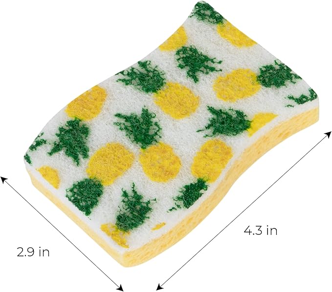 Smart Design Non-Scratch Cellulose Smart Scrub Sponge - Set of 9 - Ultra Absorbent - Ergonomic Shape - Cleaning, Dishes, & Hard Stains - Fruit Pattern - Orange, Green, Yellow