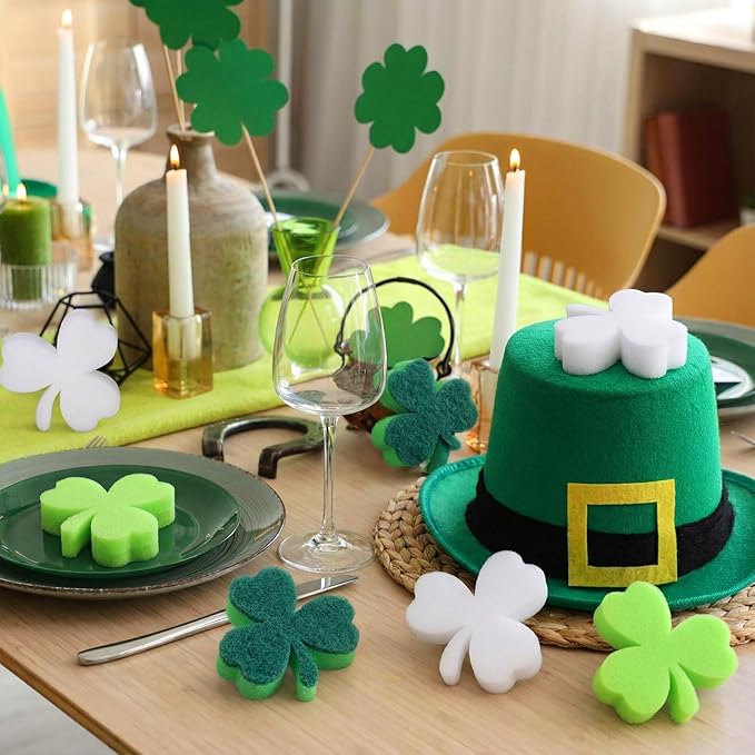Tioncy 12 Pack St. Patrick's Day Kitchen Sponges Bulk Dual Sided Scrubber Sponges Dishwashing Kitchen Cleaning Accessories for Household Supplies