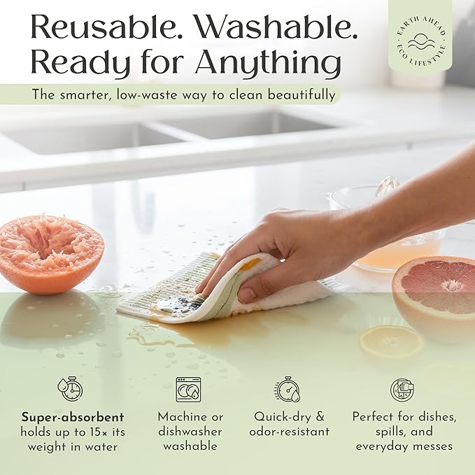 Swedish Dishcloths – Wildflower Garden Floral Designs – Reusable Compostable Cellulose Sponge Cloth – Eco-Friendly Paper Towel Alternative 3 Pack
