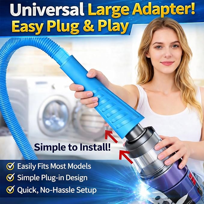 2026 Upgraded Dryer Vent Cleaning Kit for Vacuum, Universal Dryer Lint Vacuum Attachment with Long Flexible Hose & Brush, Dryer Lint Vac Attachment for Quick Lint Removal, for Vacuum Cleaners (Blue)