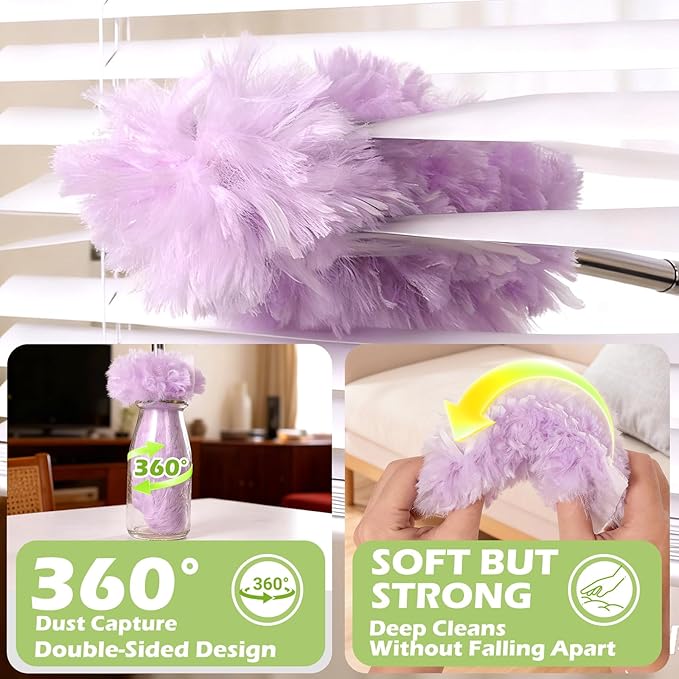 30-Pack Dual-Sided 360° Duster Refills, Heavy Duty Static Cleaning Heads for Multi-Surface, Compatible with Most Handles for Furniture, Electronics, Fans & Blinds (Purple)
