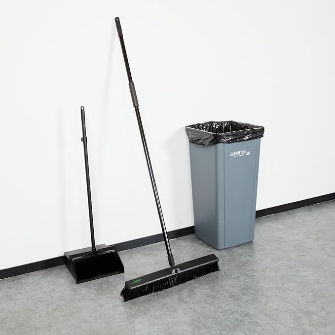 Restaurantware-Clean Tek Professional 23.62 Inch Push Broom, 1 Heavy-Duty Broom with 59â€ Handle - Medium Bristles, 2 Handle Attachment, Wooden, Commercial Use, for Deck, Garage, Yard, Patio