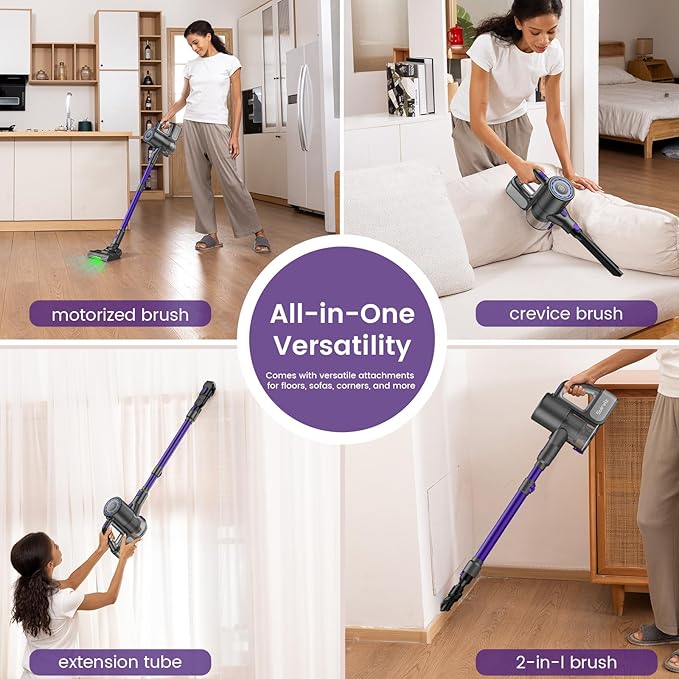 Cordless Vacuum Cleaner, 40KPA/35Mins, Green LED Light, Lightweight Stick Vacuum Self-Standing, Vacuum Cleaners for Home Handheld Vacuum for Pet Hair, Carpet, and Hard Floors, U8