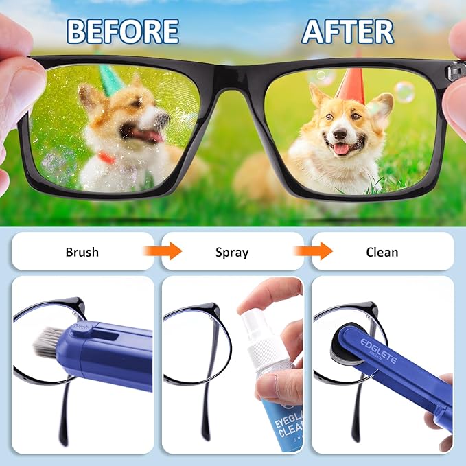 Glasses Cleaner Eyeglass Cleaning Kit, Lens Cleaners Spray with Microfiber Cloth, Portable Glasses Cleaning Kit for Travel, Safe Eyeglasses Cleaner Tool, No Streaks Scratch