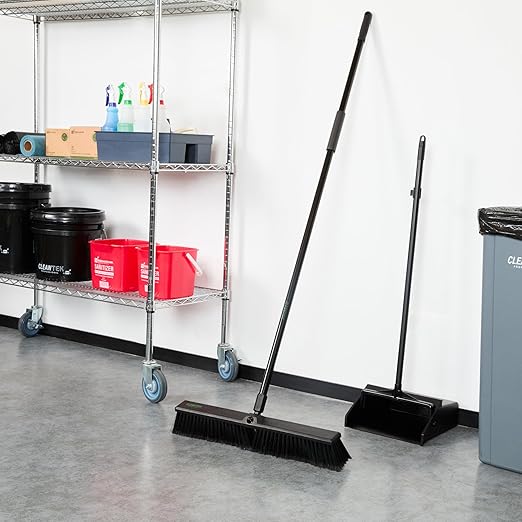 Restaurantware-Clean Tek Professional 23.62 Inch Push Broom, 1 Heavy-Duty Broom with 59â€ Handle - Fine Bristles, 2 Handle Attachment, Wooden, Commercial Use, for Deck, Garage, Yard, Patio
