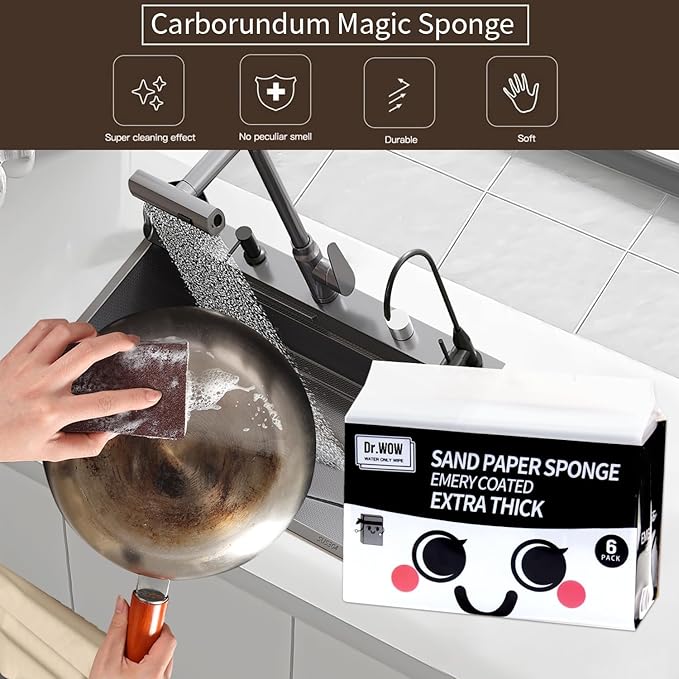 Carborundum Heavy Duty Scouring Sponges - Fiberglass-Free Nano Rust Eraser for Pots, Pans, Grill, Oven Racks & Sink Stains (1'' 6Ct (Pack of 1))