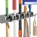 Lifewit Mop and Broom Holder Wall Mount, Anti-Slip Broom Hanger for Cleaning Supplies Organizer, Easy Install Tool Hanging Rack for Closet, Kitchen, Garage, 5 Slot 6 Hooks, Hold 30lbs, Gray, 1 Pack