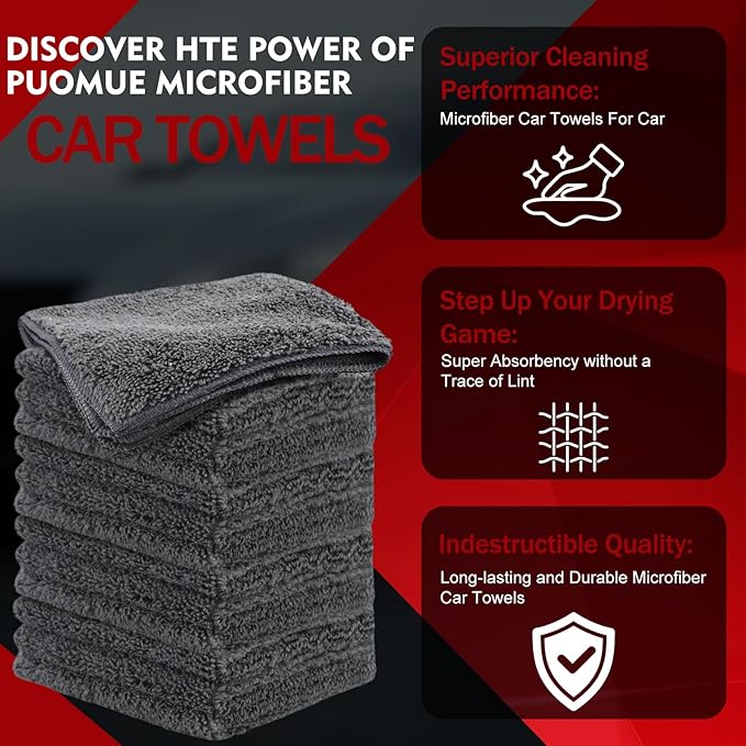 12 Pack Microfiber Cleaning Cloth for Cars, 12" X 12" Car Microfiber Towels, Soft, Absorbent and Lint Free Cleaning Cloth, Premium Wash Cloth for Car,Window and Household, Dark Grey