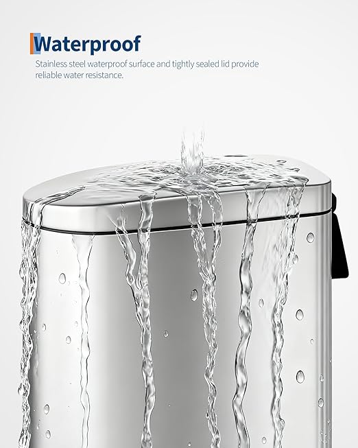 Garvee 13 gal / 50 L Stainless Steel Kitchen Trash Can with Lid, Slim Rustproof Garbage Can, Large Step-on Metal Trash Bin with Inner Bucket, Rear Handle, Soft Close Lid, Silver