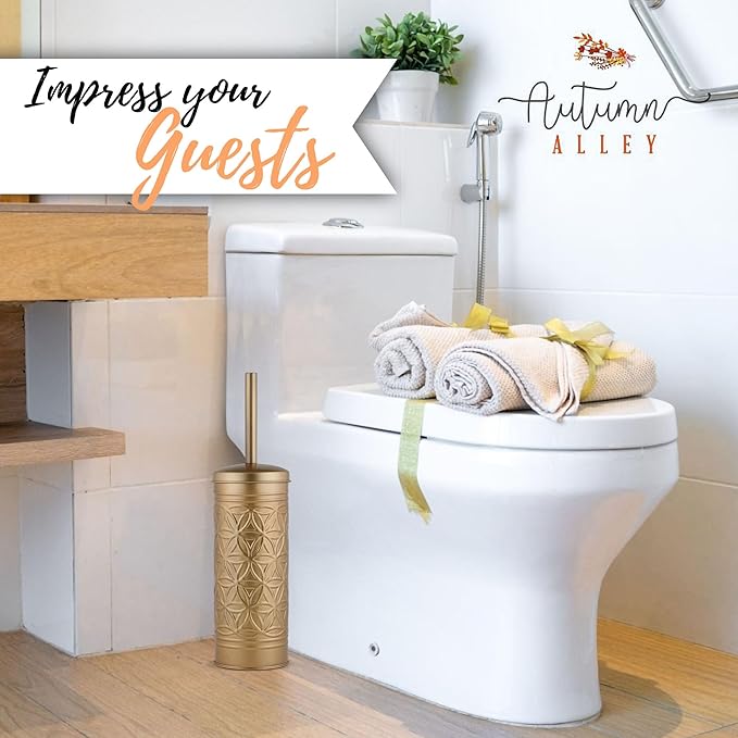 Autumn Alley Antique Gold Toilet Brush and Holder Set, Standing Toilet Brush for Modern Bathroom Decor, Soft Gold Bathroom Accessory Sets