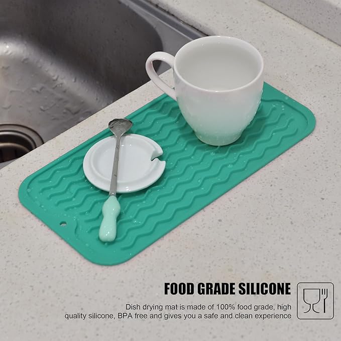 Silicone Dish Drying Mat for Multiple Usage, Easy clean, Eco-friendly, Heat-resistant Dish Drainer Mat for Kitchen Counter,Sink,Refrigerator or Drawer liner (12" x 6", BEIGE)