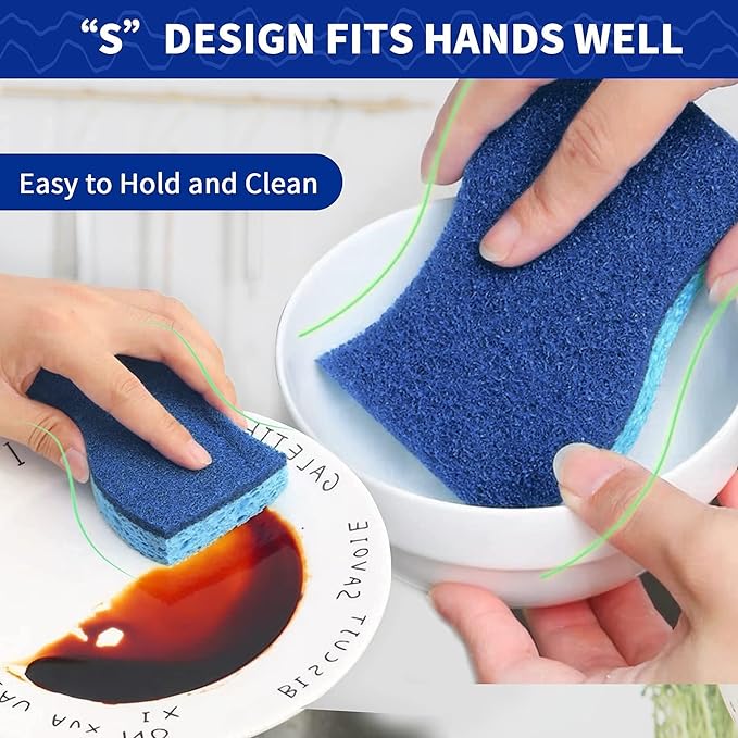 CELOX 6 Pack Non-Scratch Cellulose Scrub Sponge, Blue