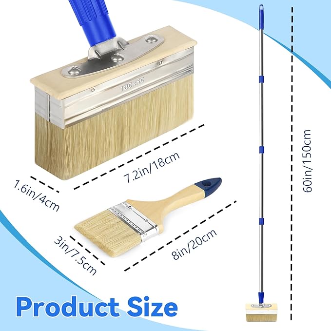 7" Deck Stain Brush Applicator with 60" Long Handle, 3" Paint Brush Included for Woodstains, Oils, Decking, Decking Stains, Deck Coatings, Fence Wall Furniture Paints