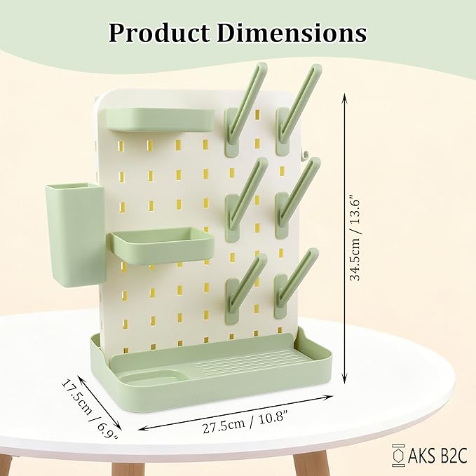 Baby Bottle Drying Rack Space Saving Countertop Vertical Rack with Brushes Holder (Green)