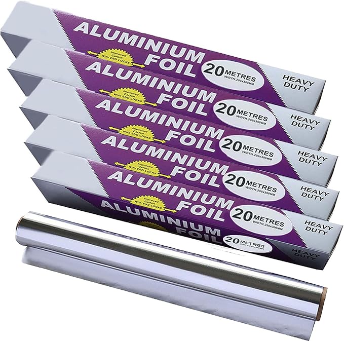 5-Pack Heavy Duty Grilling Aluminum Foil ， Baking Foil Paper, Sheets for Food Tinfoil Roll,High-Temperature Resistant for Home Cooking,Hair Foils(Heavy-30CM*20M*15um)