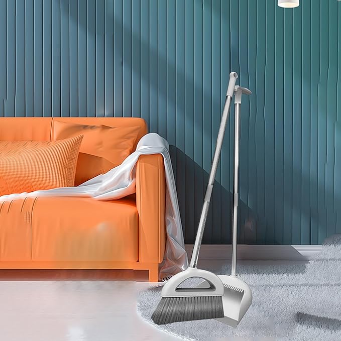 Brooms and Dustpan Set with 35" Long Handle, 182° Rotatable Standing Storage Buckle Type, Built-in Combs and Scraper, Lightweight & Robust, for Home, Kitchen, Room, Office, Floor Use