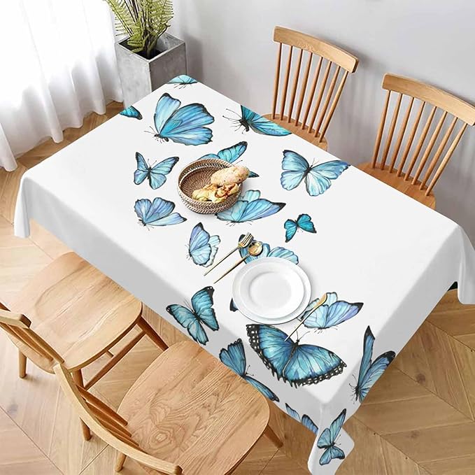 Blue Butterflies Tablecloths for Rectangle Tables Watercolor Art Moth Wings 52x70 Table Cloth for Wedding Party Banquet,Dining Kitchen Table Cover