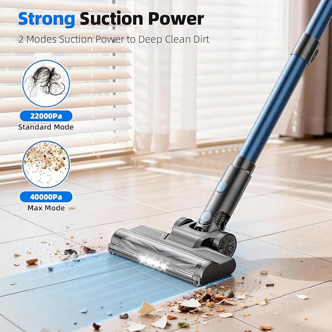 BlueEpic Cordless Vacuum Cleaner for Home, 40KPA/300W Stick Vacuums with Charging Wall Dock, Anti-Tangle, 6 in 1 Lightweight Handheld Vacuum for Pet Hair, Hard Floor, Carpet