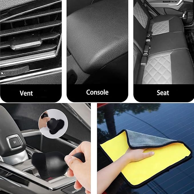 Detailing brush set, Double-Sided Car Seat Belt Cleaning Brush, Car drying towel,Non-Slip Exterior&Interior detailing brushes, detailing brush kit,car cleaning brush for Air Vent, Dashboard, Leather