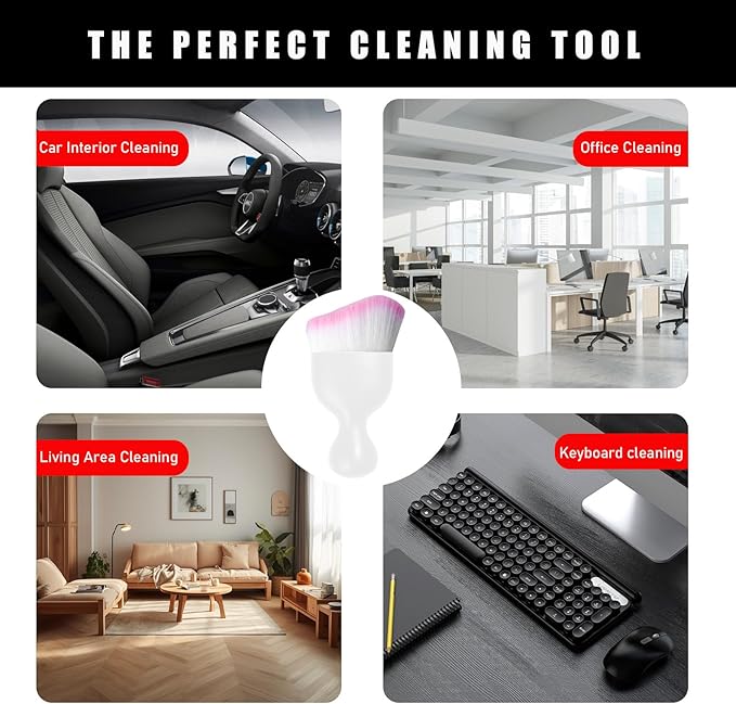 Car Interior Dust Brush, Soft Scratch Free Auto Detailing Brushes, Universal Vehicle Interior Cleaning Tool for Automotive Dashboard, Air Vents, Leather(White & White & Pink)