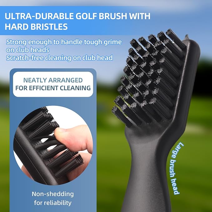 Golf Club Cleaner Brush with Rope and Metal Clasp,Multi-Function Golf Groove Dirt Mud Remover,Stiff Bristles Shoe Cleaner/Portable Golf Cleaning Tool fit for Hiking/Farm/Walking Boot