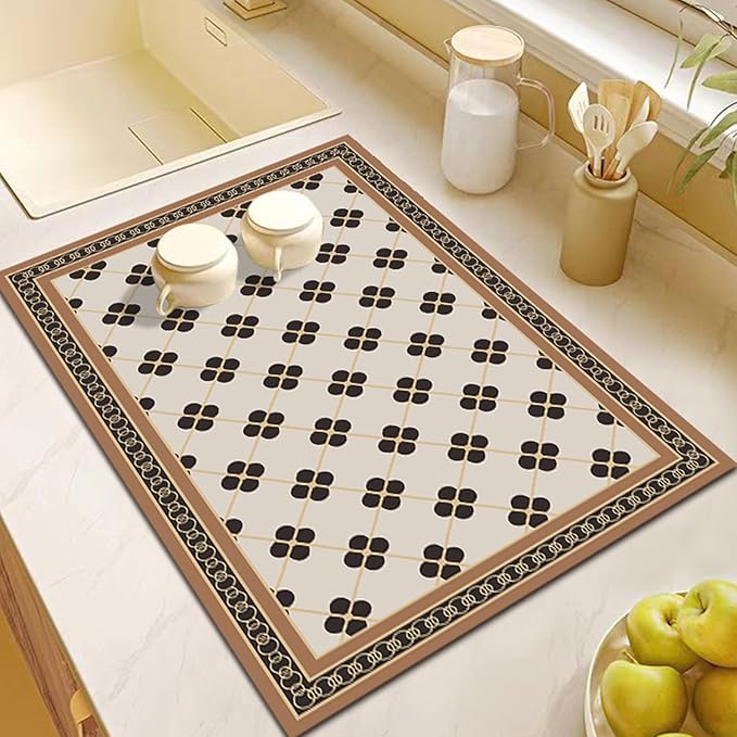 Dish Drying Mat,20"x16" Non-slip Rubber Backed Ultra Absorbent Ultra Absorbent Hide Stain Fit Cabinets Shelf Dish Rack Coffee Machine