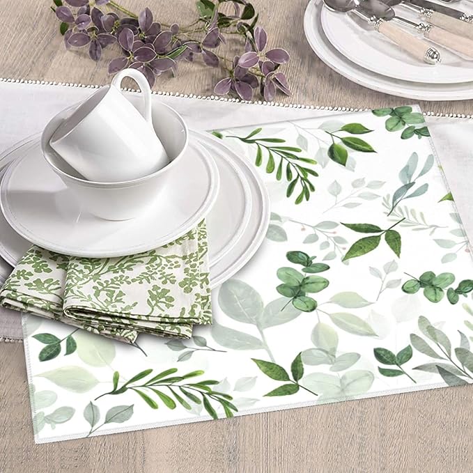 Green Leaves Dish Drying Mat 16x18 inches Microfiber Absorbent Fast Dry Mat for Kitchen Counter Coffee Bar Green Plants Large Drying Mat Kitchen Decor Gifts (Green Leaves, 16x18 inches)