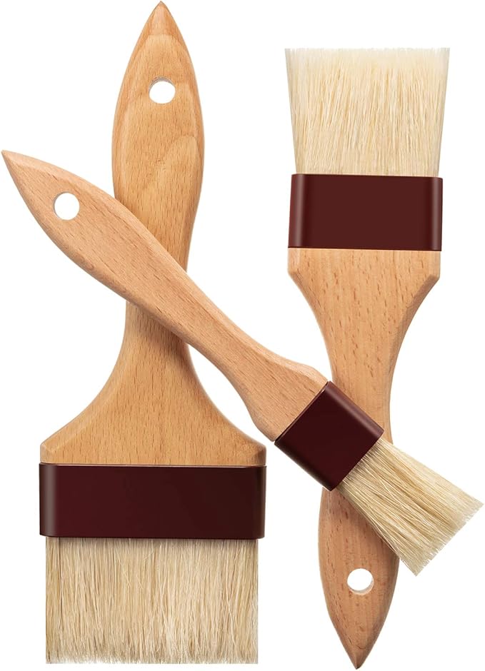Boao Natural Bristle Pastry Brush Beech Wooden Handle Basting and BBQ Brushes for Cooking, Butter, Oil, Egg, Marinade, Grilling, Baking, Kitchen Food(1, 2, 3 Inch)